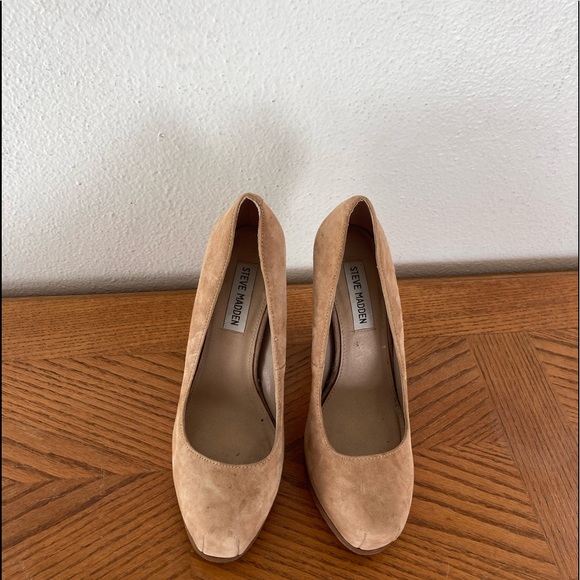 STEVE MADDEN Leather Pumps With Block Heels 7.5M - Picture 2 of 5